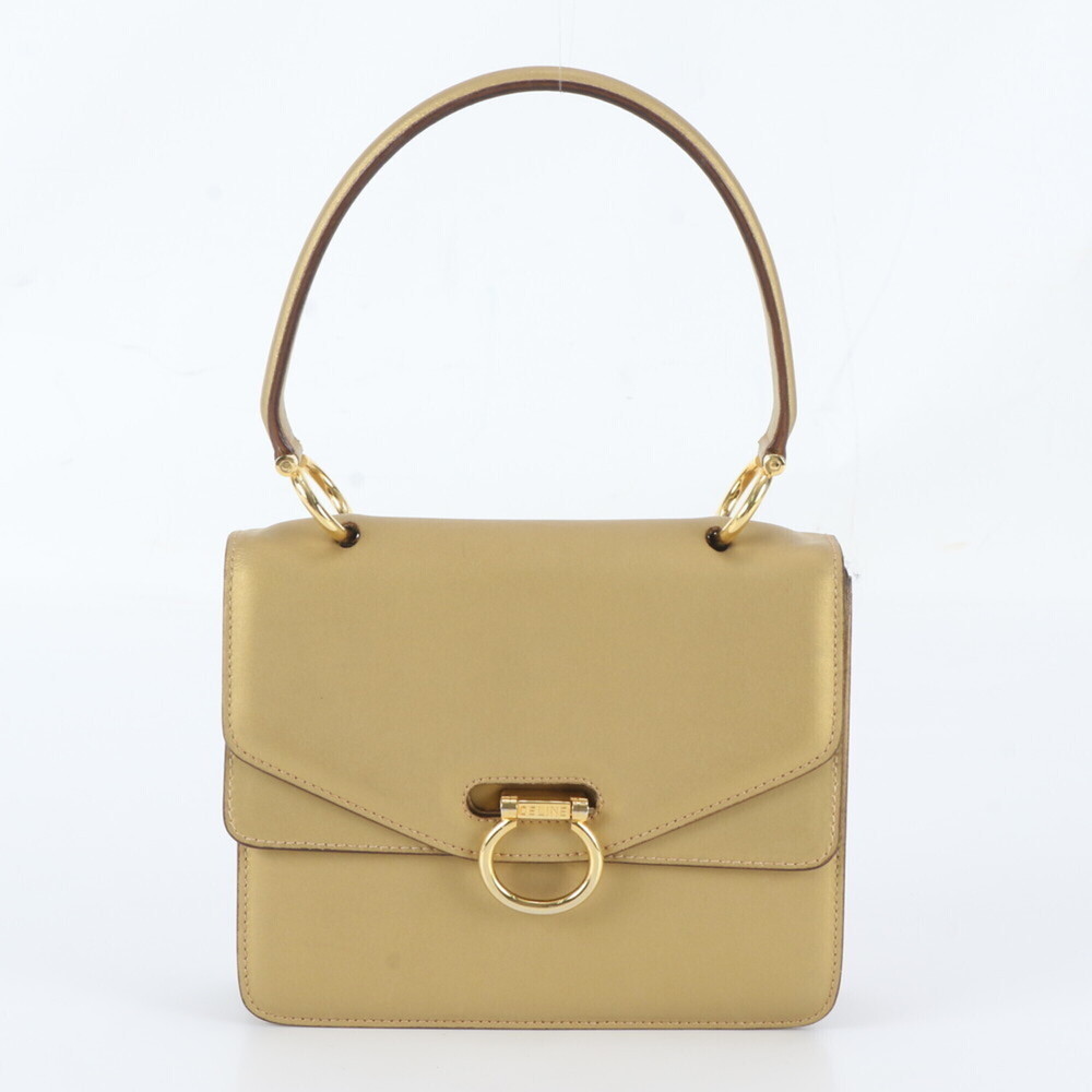 Celine leather handbag, gold, women's.